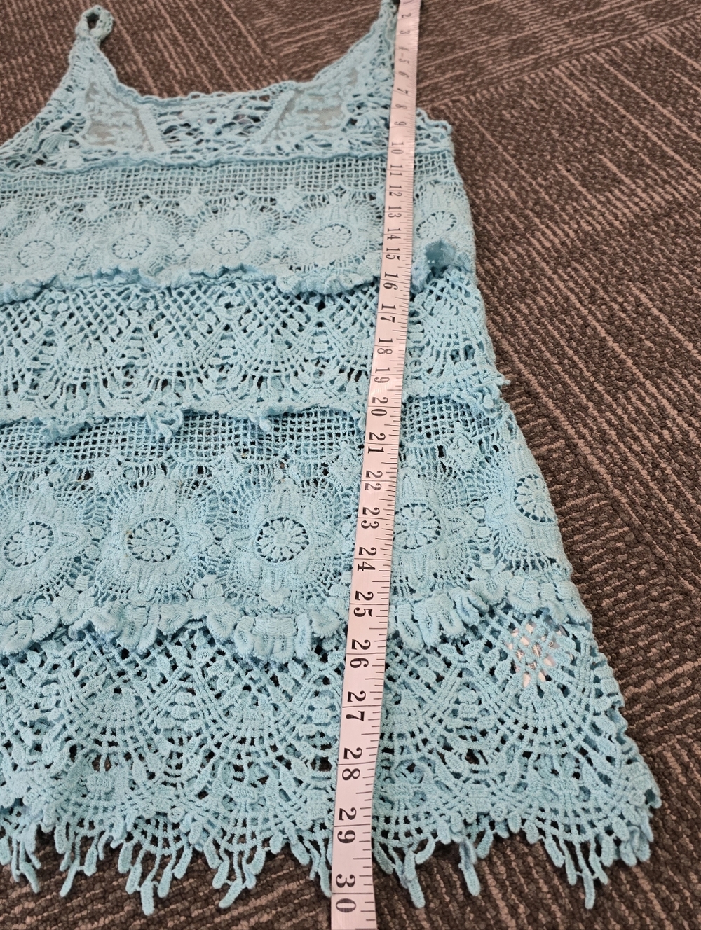 Mahina Crochet Lace Boho Tank Top Blue S/M - Picture 3 of 9